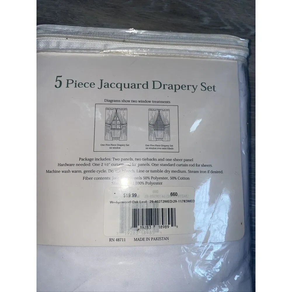 Woven Jacquard Petite Scroll Curtain 5 PC Door Window Home Decor Wedgewood